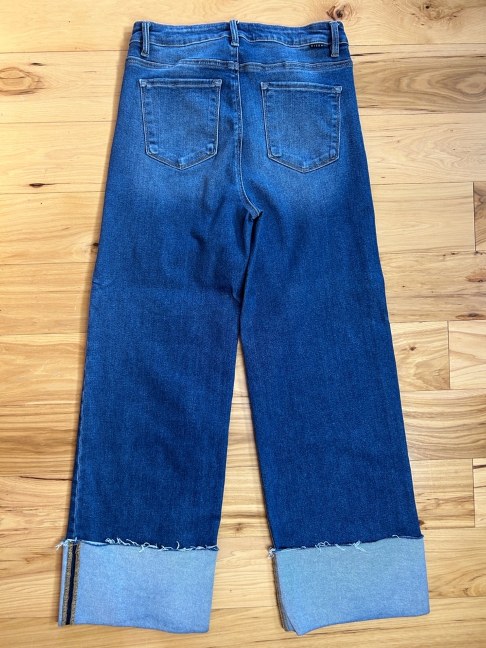 Risen Dark Blue High Rise Wide-Leg Cuffed Stretchy Jeans | Size 31/13 - Picture 2 of 8